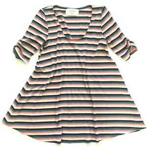 Puella Women's Top Size XS Stripe Pink Blue Swing Top Tunic 3/4 Sleeve